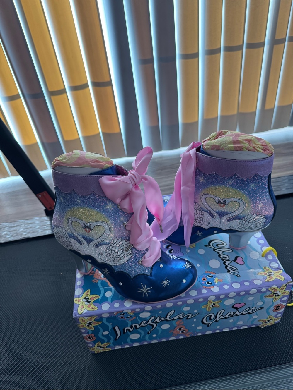*BNIB* Irregular Choice  Swan Song  Ankle Boots with Pink Ribbon Laces UK 40